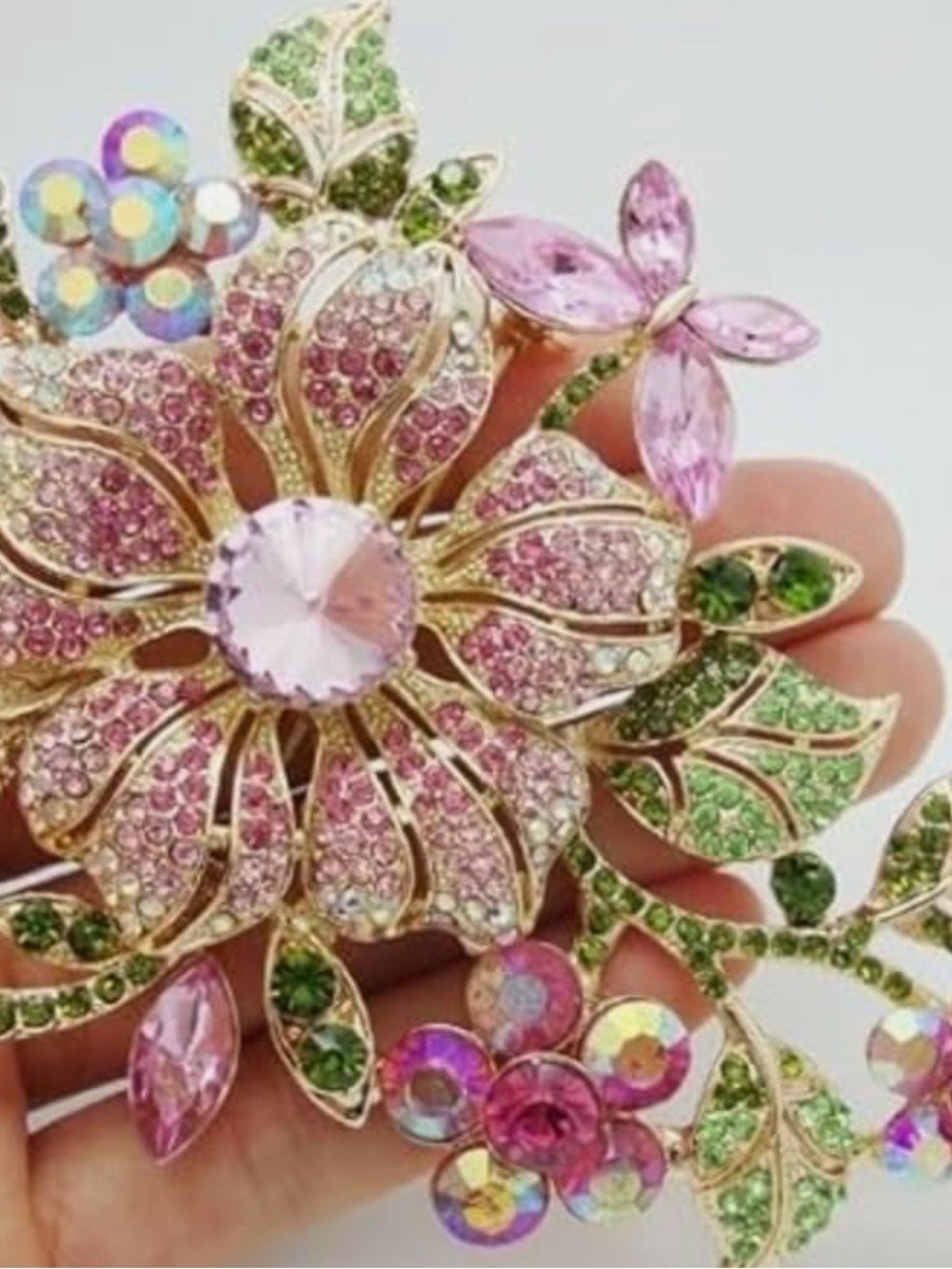 Gold-Tone Pink Crystal Floral Brooch - Women Jewelry - Picture 4 of 5